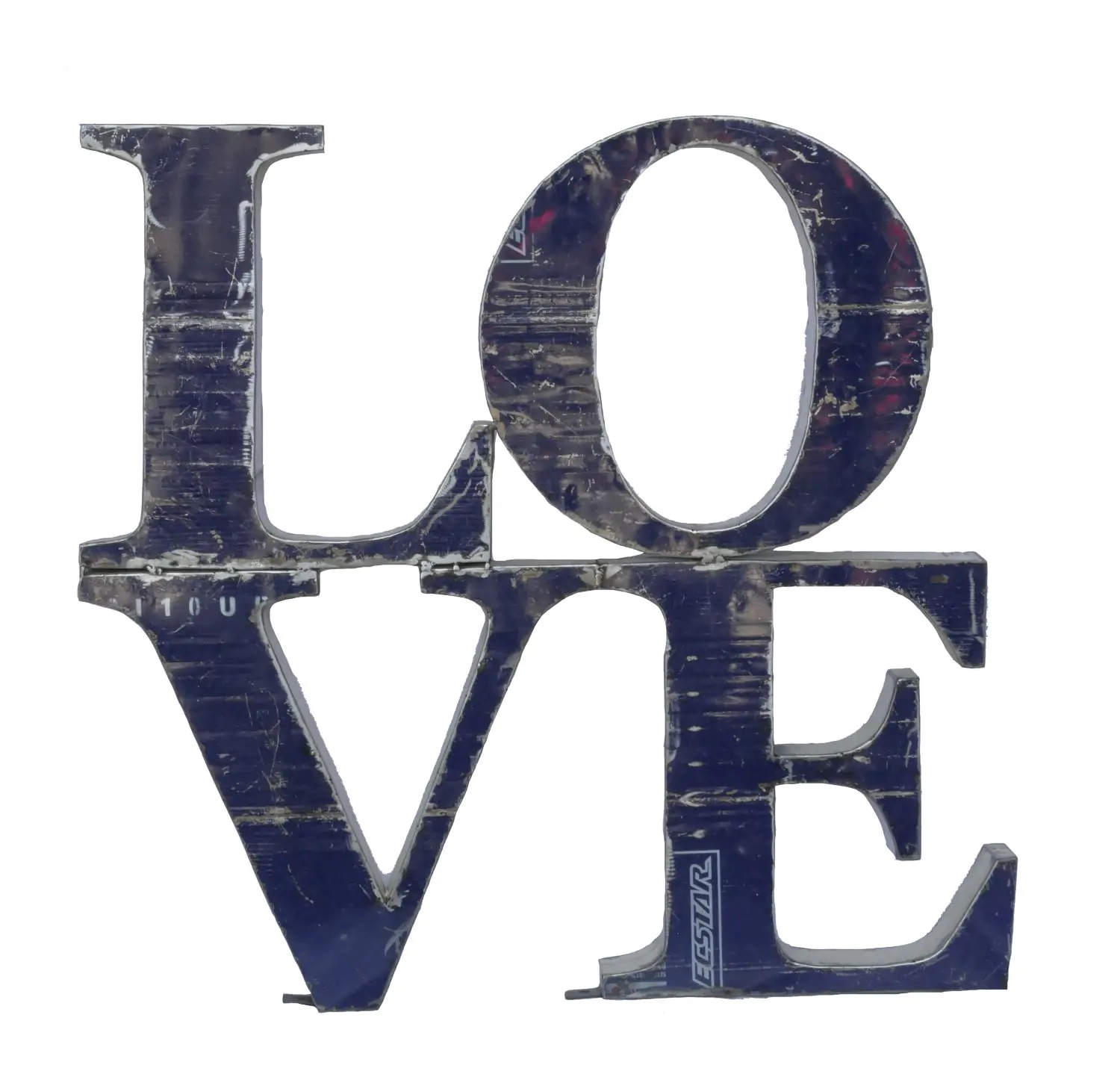  Product image 1 of the product “Letter LOVE in Small as wall hanger, 105 x 100cm, object from upcyceled oil barrel. ”
